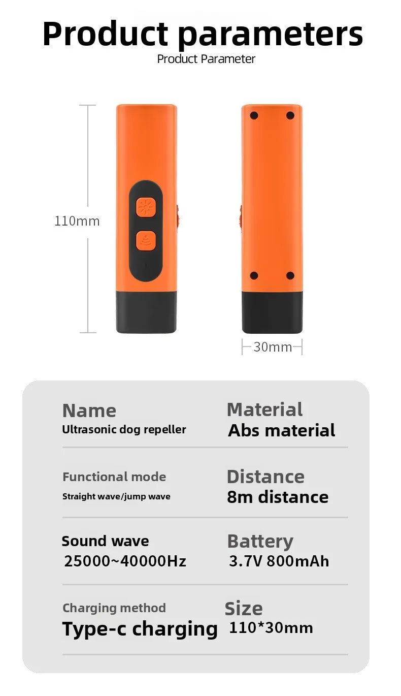 Rechargeable Ultrasonic Dog Deterrent with LED Flashlight