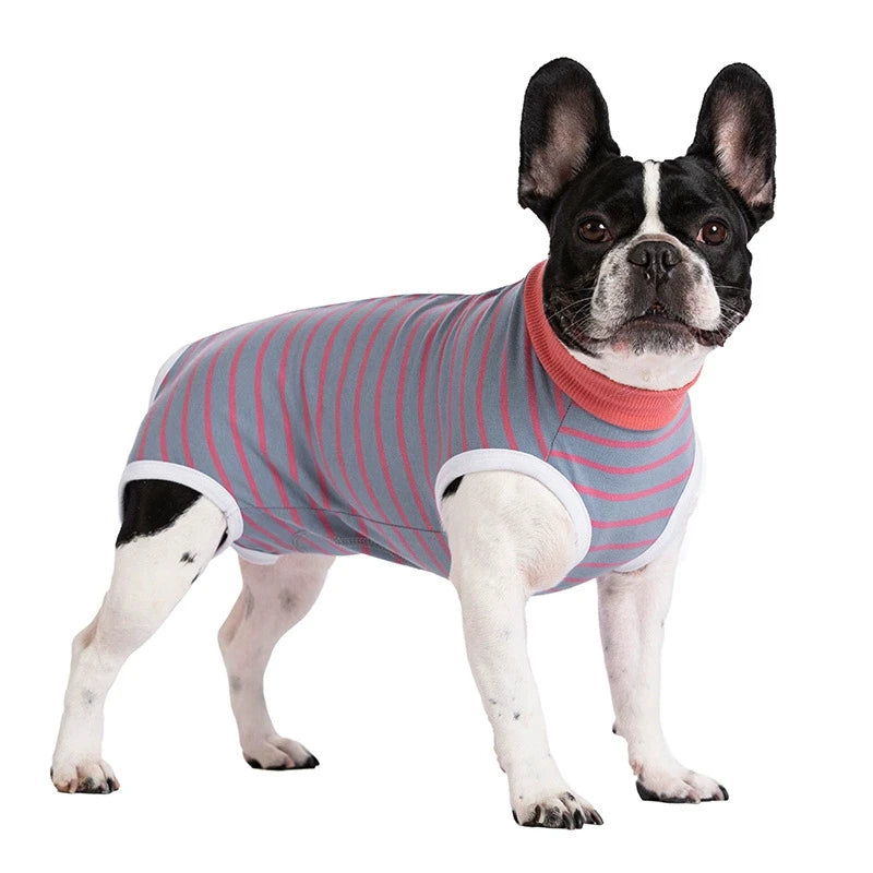 Striped Cotton Dog Recovery Suit for Post-Surgery Protection