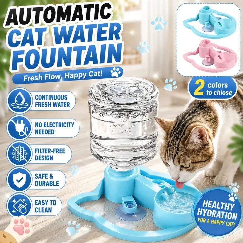 Automatic cat water fountain in blue, featuring a clear glass bowl and a silicone feeding mechanism for hydration.