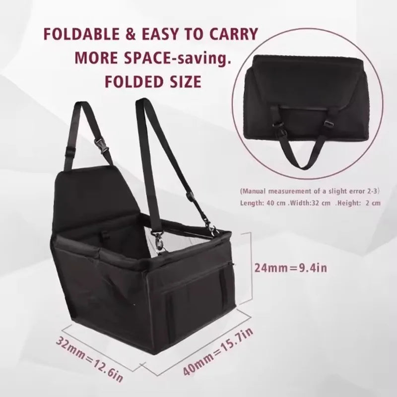 Foldable Car Dog Seat for Small Dogs – Portable Travel Booster with Safety Belt