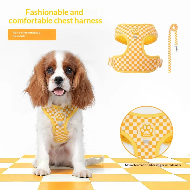 Checkered Nylon Dog Harness for Small Dogs with Leash