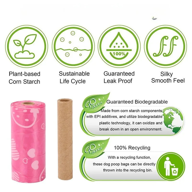 Extra Thick Leak-Proof Dog Poop Bags with Dispenser – Cute Heart Print