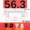 Black and white silicone rubber hole plugs shown next to a dimensioned component.