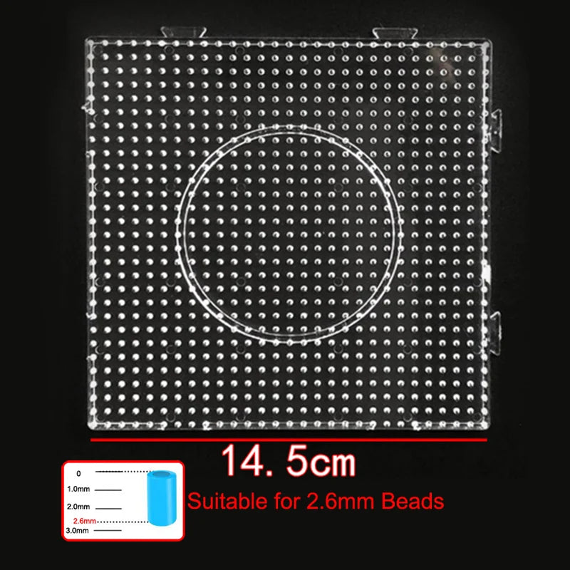 A square grid of small beads with a central circular area, labeled 14.5cm and suitable for 2.6mm beads.