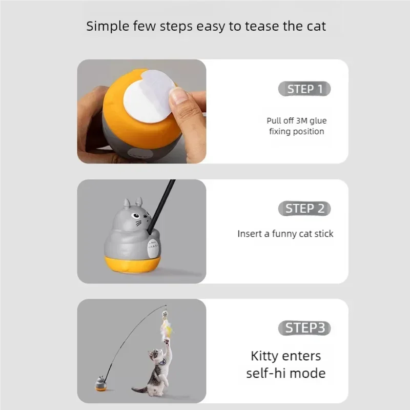 360° Rotating Feather Cat Teaser Wand with Bell