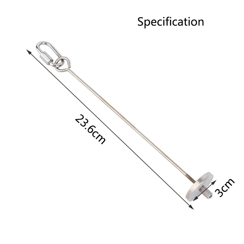 Stainless steel bird feeder fork with a hook and a 3cm tip, shown against a white background.