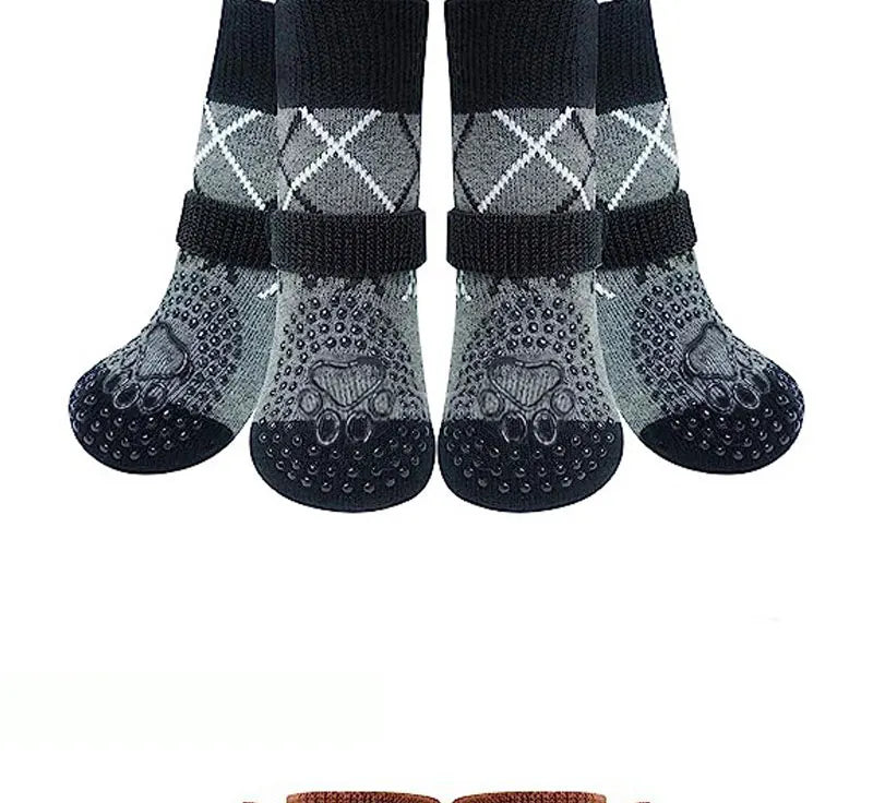 Anti-Slip Knitted Dog Socks with Adjustable Straps (4-Pack)