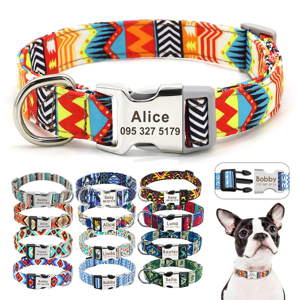 Collier en nylon personnalisé pour chien avec plaque d'identification gravée