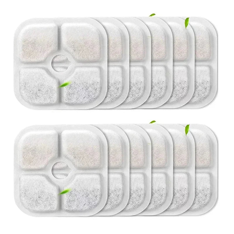 A set of replacement filters for a cat water fountain, packaged in a white plastic tray.