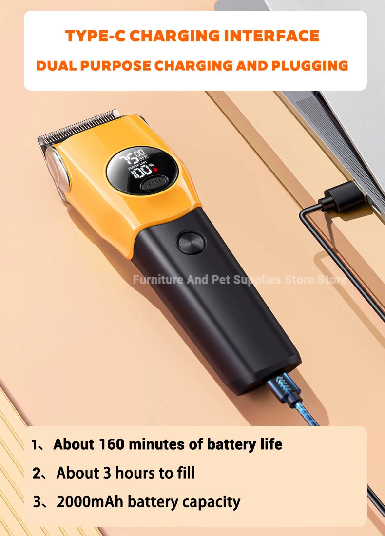 Professional Cordless Pet Grooming Clipper with LED Light and 6 Guide Combs