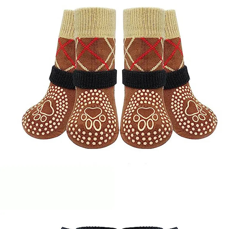 Anti-Slip Knitted Dog Socks with Adjustable Straps (4-Pack)