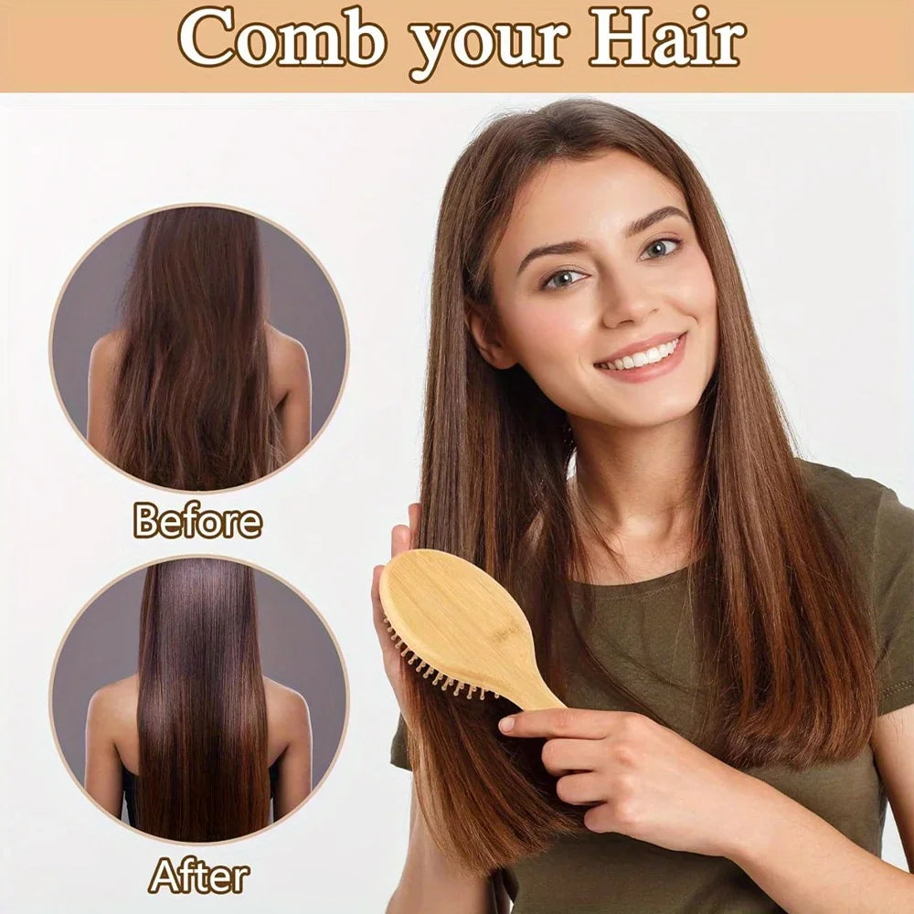 Natural Bamboo Air Cushion Scalp Massage Hair Brush – Detangling & Anti-Static