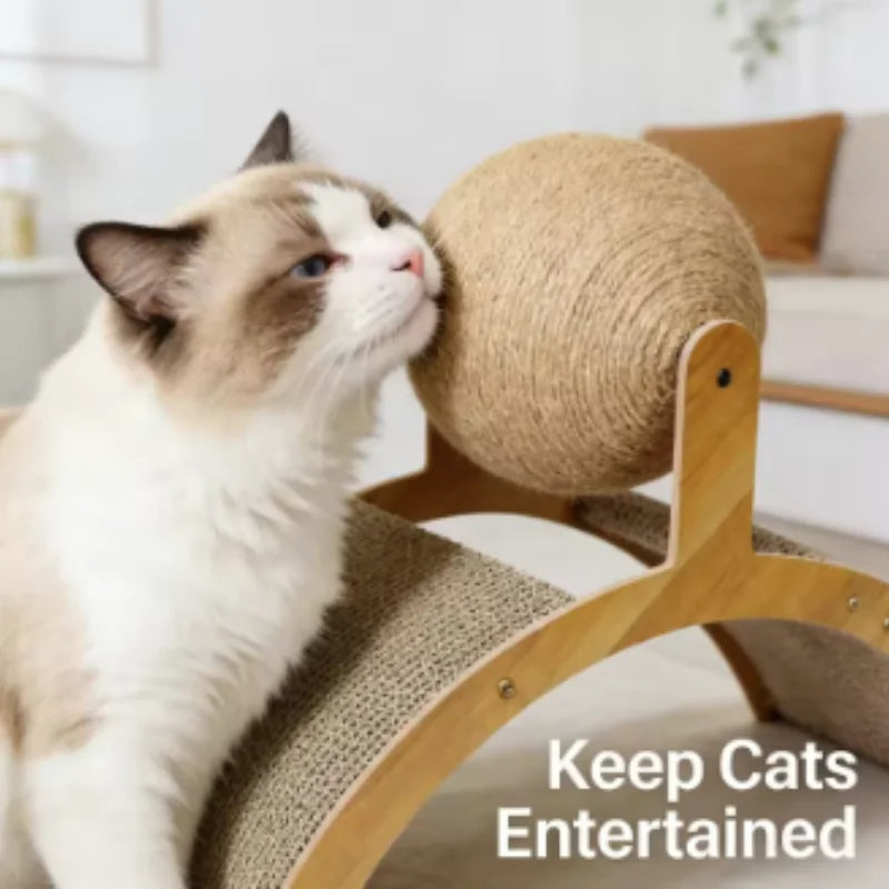 Wooden Cat Scratcher Ball with Sisal Surface