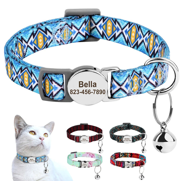 Personalisierte Katzenhalsband mit gedrucktem Design und graviertem ID-Anhänger
