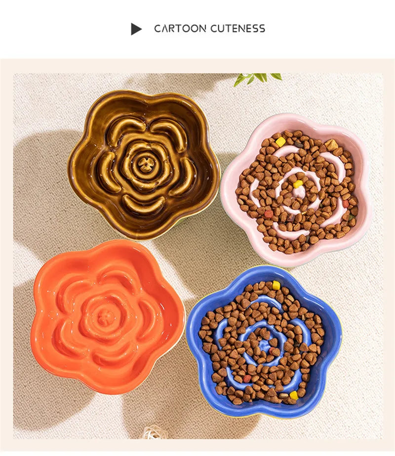 Elevated Ceramic Slow Feeder Bowl for Cats and Small Dogs