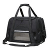 Black foldable pet travel carrier bag with a breathable mesh window.