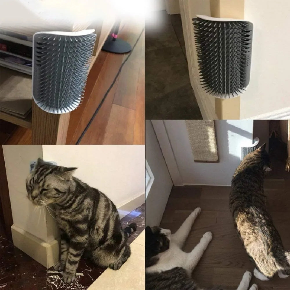 Cat Corner Scratcher with Self-Grooming Bristles and Catnip