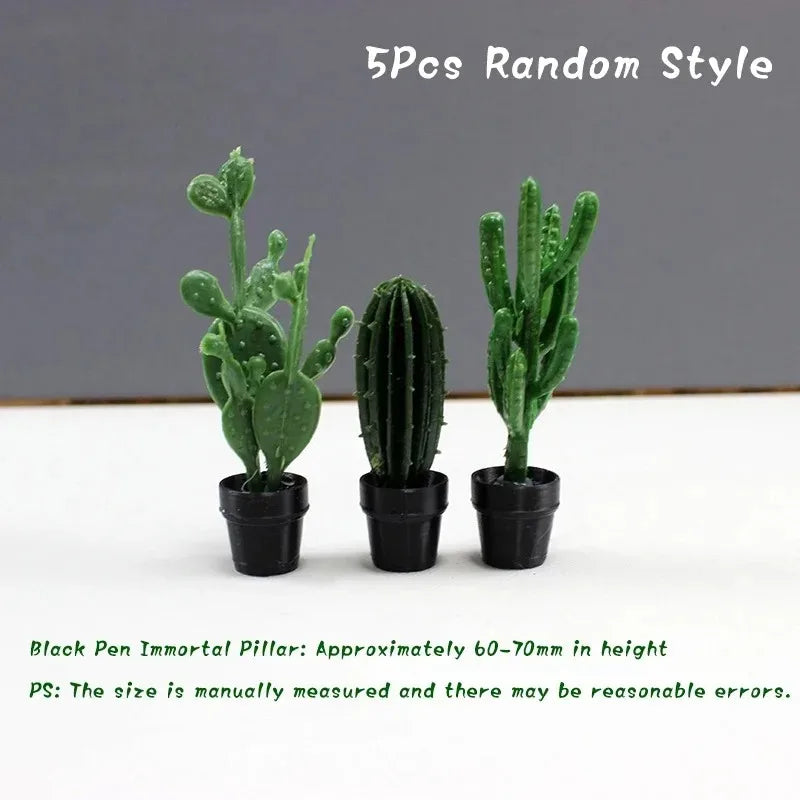 Set of 5 Miniature Potted Plants for Dollhouse Scenes
