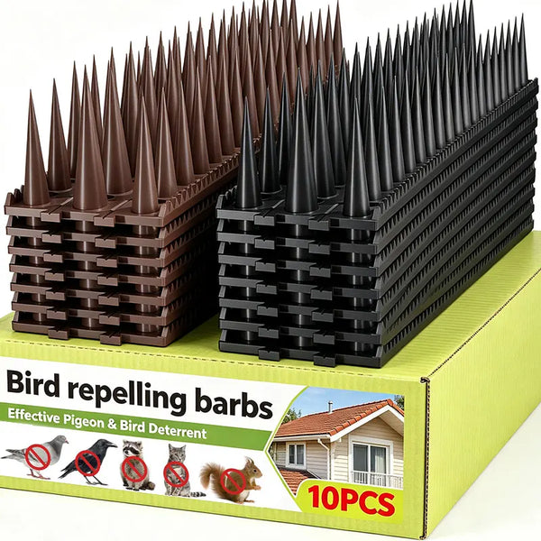 Kiste mit schwarzen und braunen Vogelschutzspießen zur effektiven Abwehr von Tauben und Vögeln