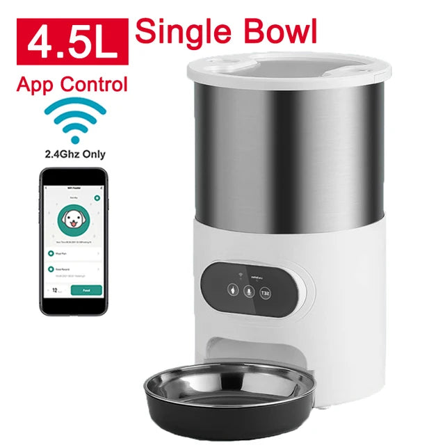 Dispensador automático inteligente para mascotas con cuenco de acero inoxidable