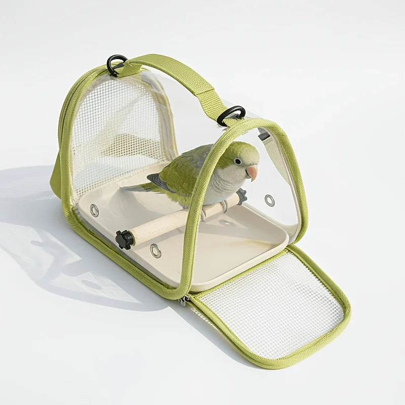 Transparent Bird Carrier with Wooden Perch