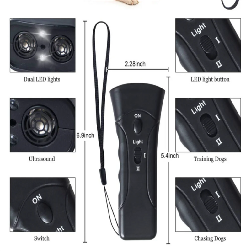 Dog Training Device With Ultrasonic And Laser Bark Deterrent