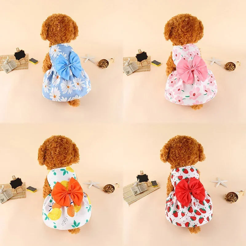Princess-Style Summer Dog Dress with Bow for Small Breeds