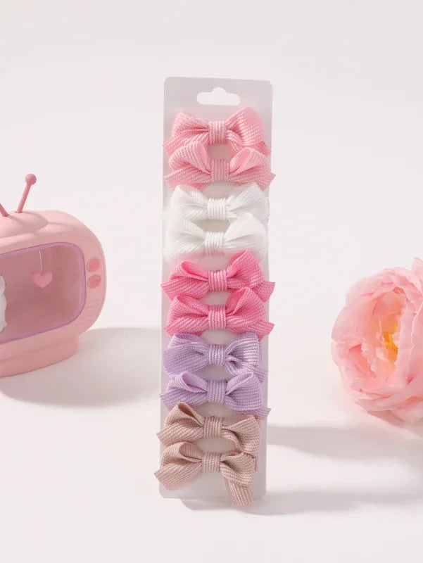 Cute Solid Ribbon Hair Bow Clips (Set of 10)