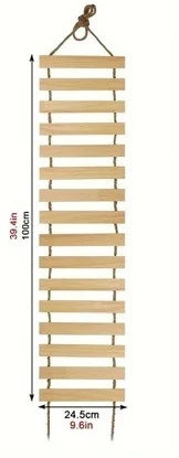 Natural wood cat climbing ladder with flexible hanging bridge for climbing and exercise