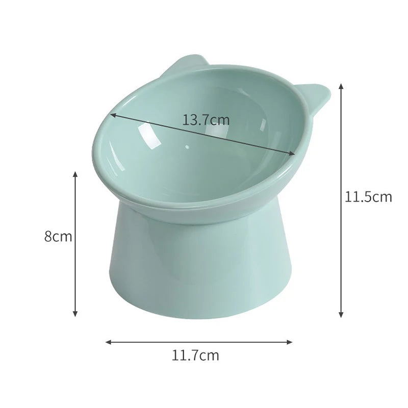 Light blue ergonomic elevated pet bowl with storage for cats and dogs