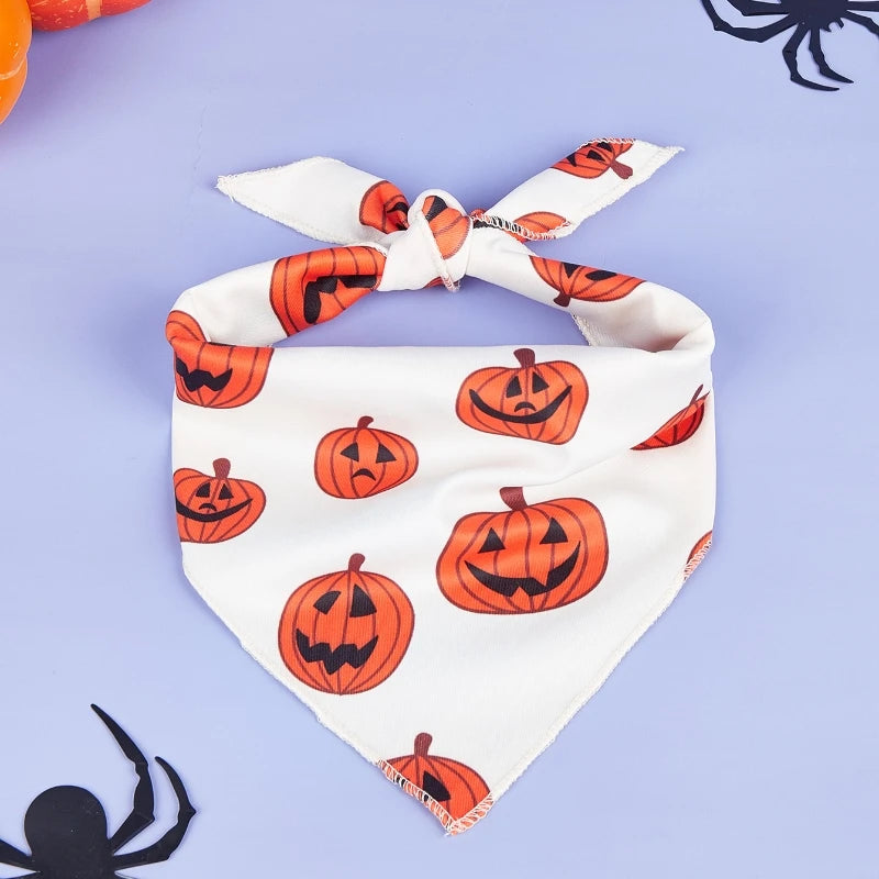 Halloween Dog Bandana with Pumpkin and Spider Web Design