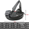 A black hands-free pet sling carrier for small dogs and cats shown with size and weight specifications.