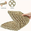 A handmade beige woven hammock lounger product shown in various views.