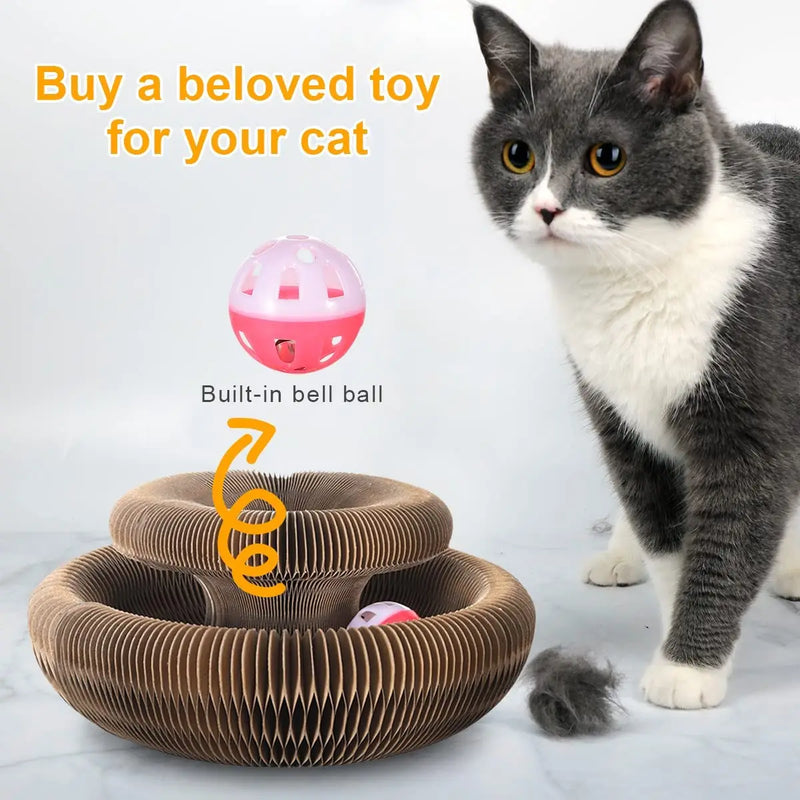 Grattoir pour chat en carton avec piste à balles