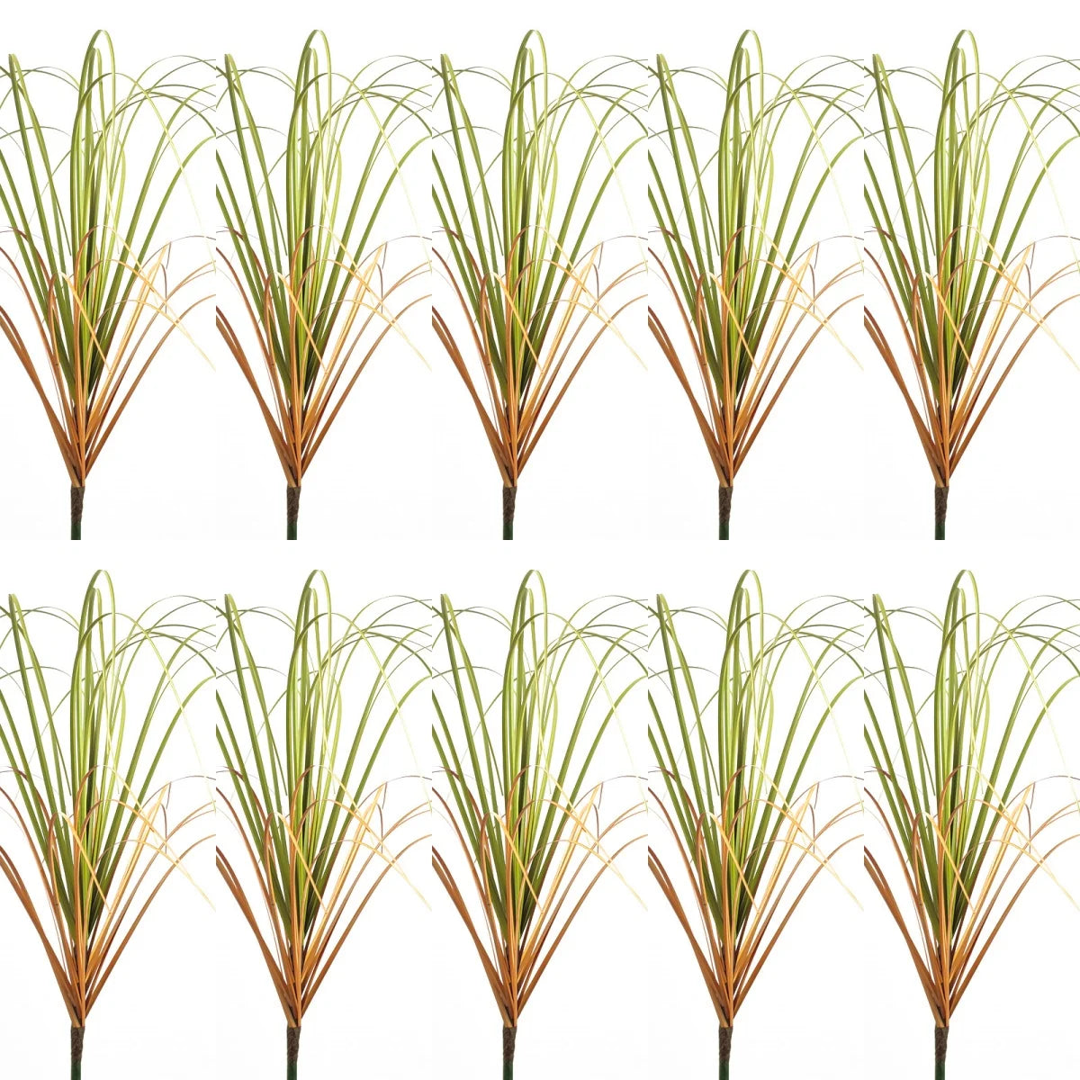 A set of simulated onion grass garden decorations showing various shades of green and brown.