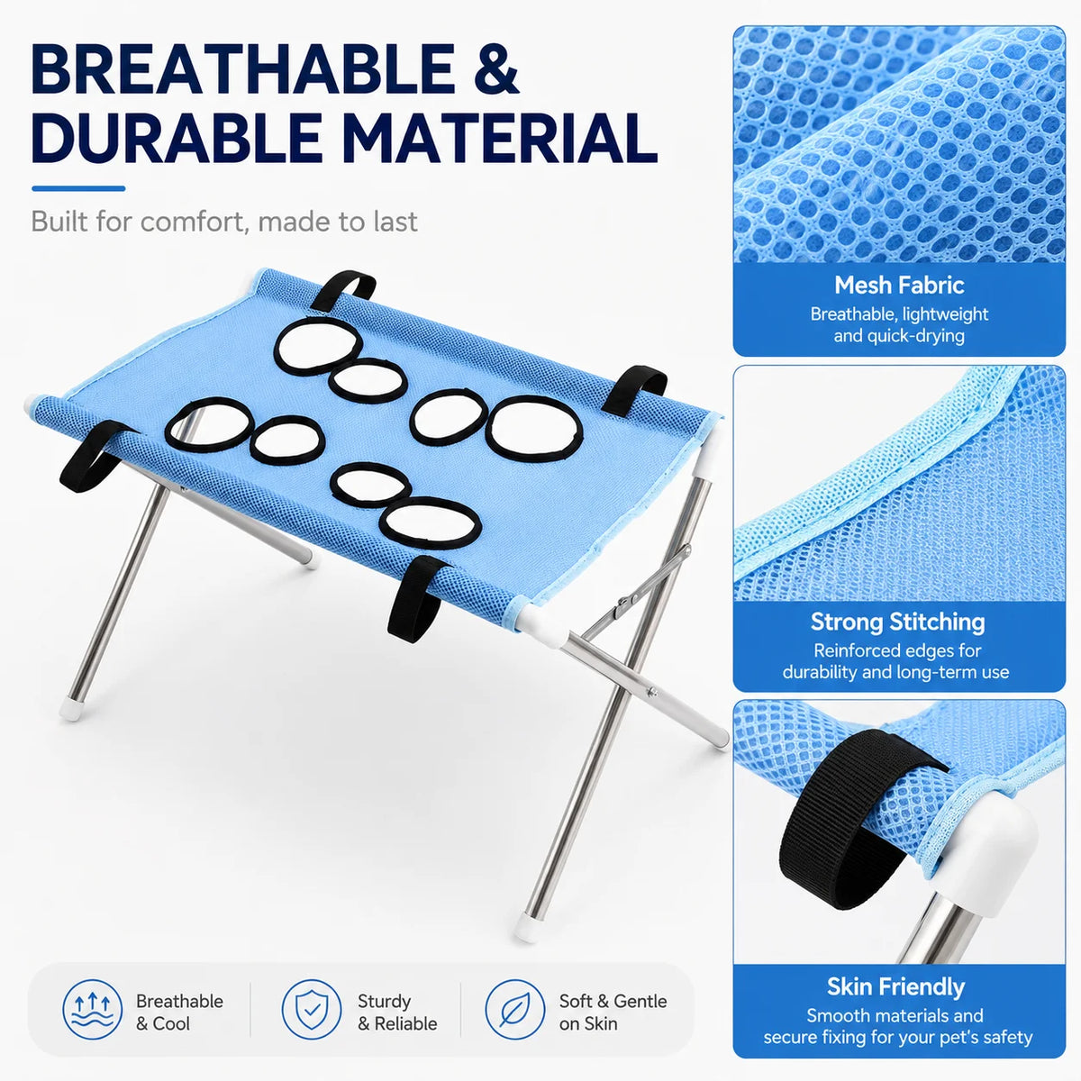 Foldable Pet Grooming Hammock Stand with Breathable Mesh
