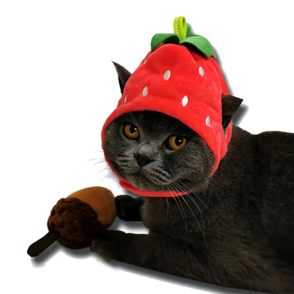 Fruit-Shaped Plush Pet Hat for Cats and Small Dogs
