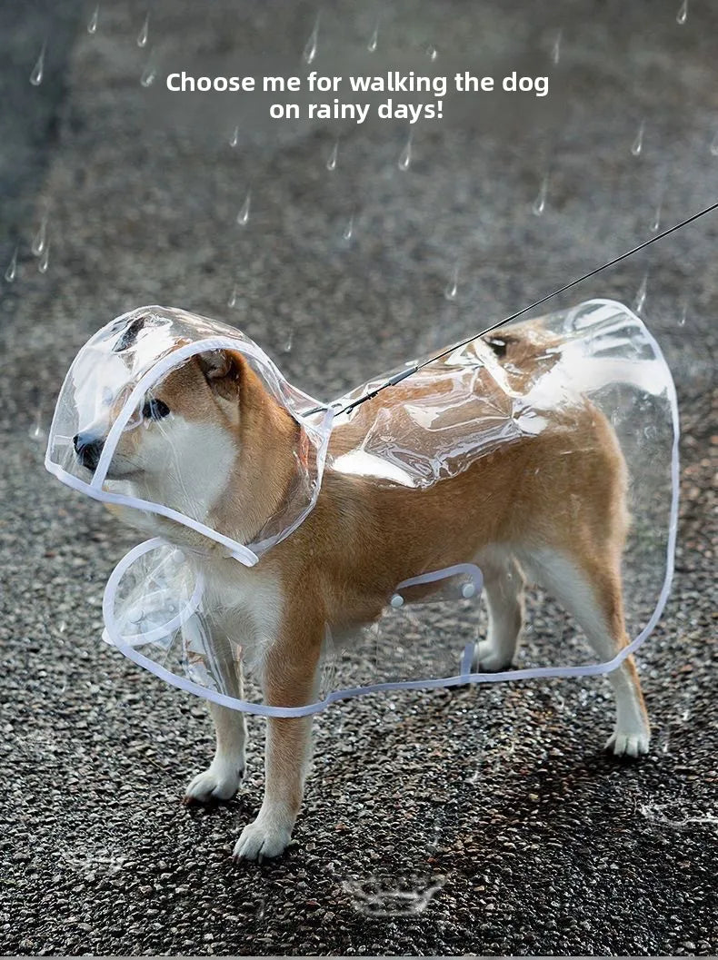 Clear Waterproof Dog Raincoat with Adjustable Hood