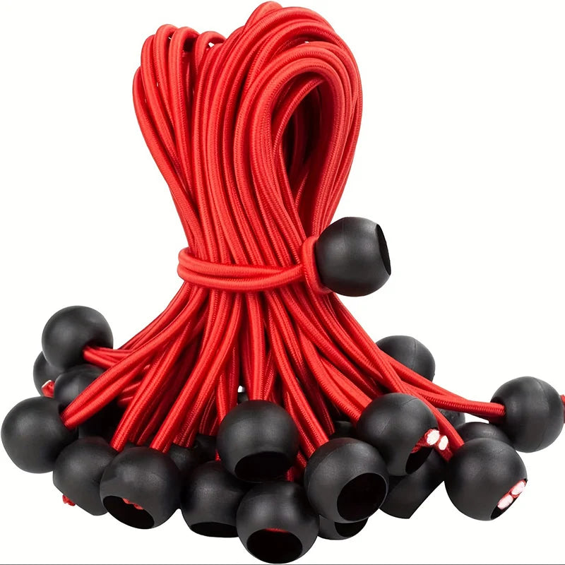 Red heavy duty bungee balls with cords for tarp, tent, and camping