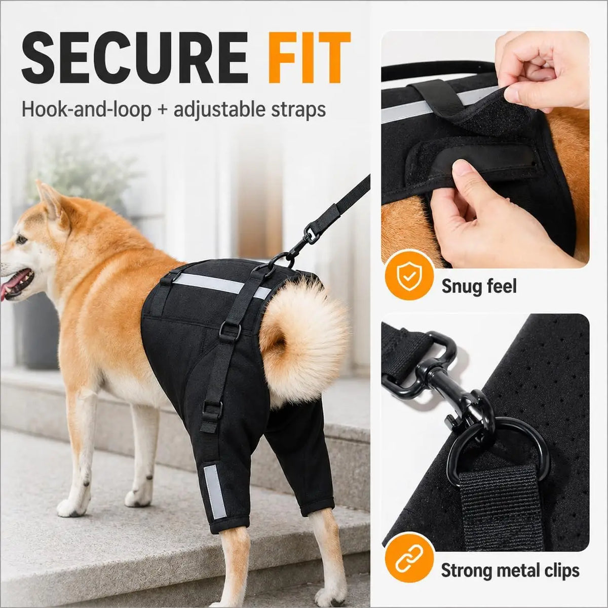 Dog Rear Leg Support Harness with Padded Lift Handle and Reflective Strips