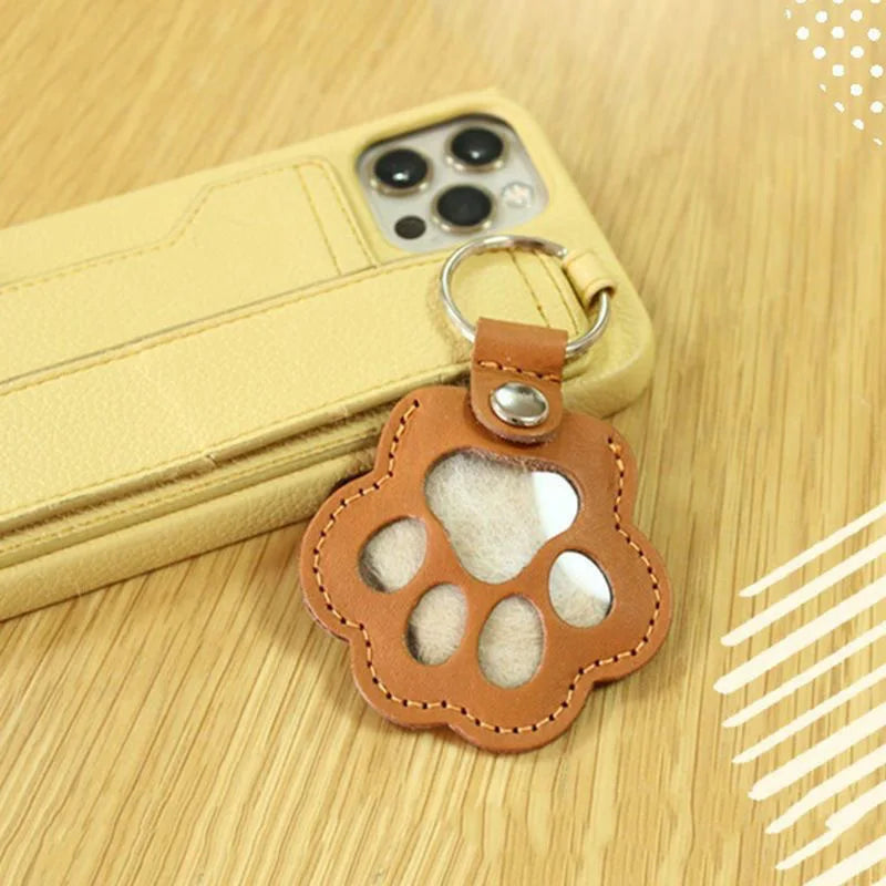 Leather Pet Hair Keepsake Keychain with Cat Paw Design