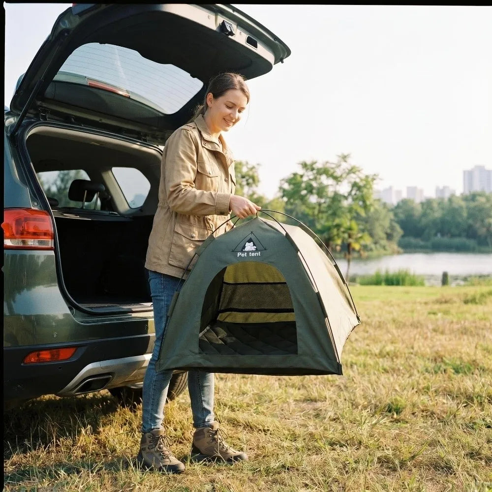 Breathable Pet Tent House with Foldable Design and Double-Sided Mat