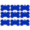 A set of twelve blue bone-shaped dog ID tags.