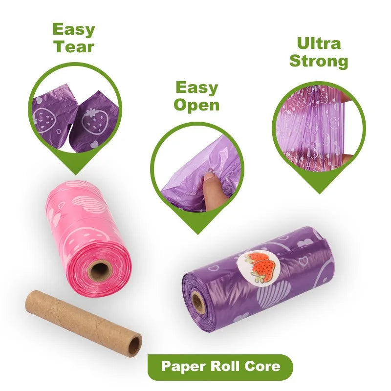 Extra Thick Leak-Proof Dog Poop Bags with Dispenser – Cute Heart Print