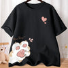 Camiseta Oversize con Estampado de Gato Dibujado