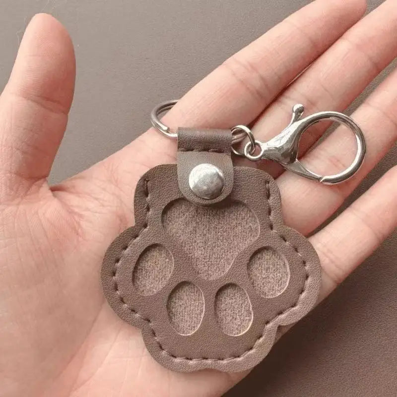 Leather Pet Hair Keepsake Keychain with Cat Paw Design