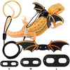 Adjustable bearded dragon harness with bat wings shown with separate components and a model.