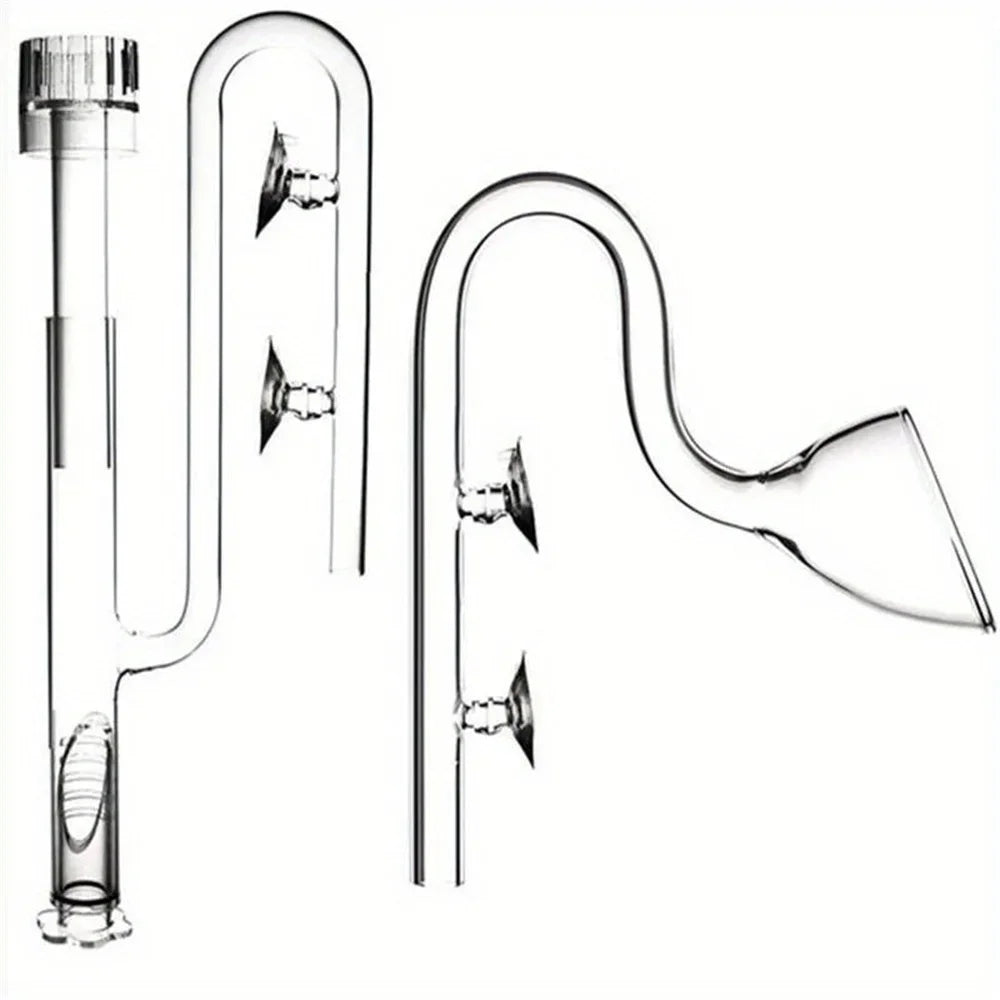 Klares Glas-Lilientubenfleche für den Wasserfluss in Aquarien mit mehreren Öffnungen und einem gebogenen Auslauf.