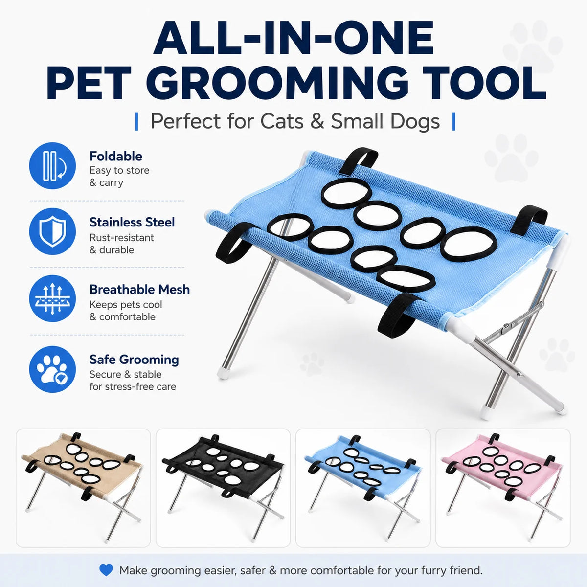 Foldable Pet Grooming Hammock Stand with Breathable Mesh