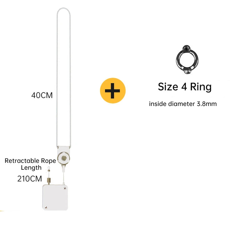 Ein ausziehbarer Leckerleinen mit 4-Ring-Größe und 40 cm Länge, Metallclip und weißem Gehäuse.